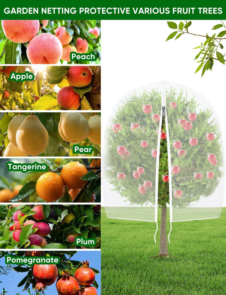 2 Pack 5.3x8Ft Fruit Tree Netting with Zipper & Drawstring for Garden Plants