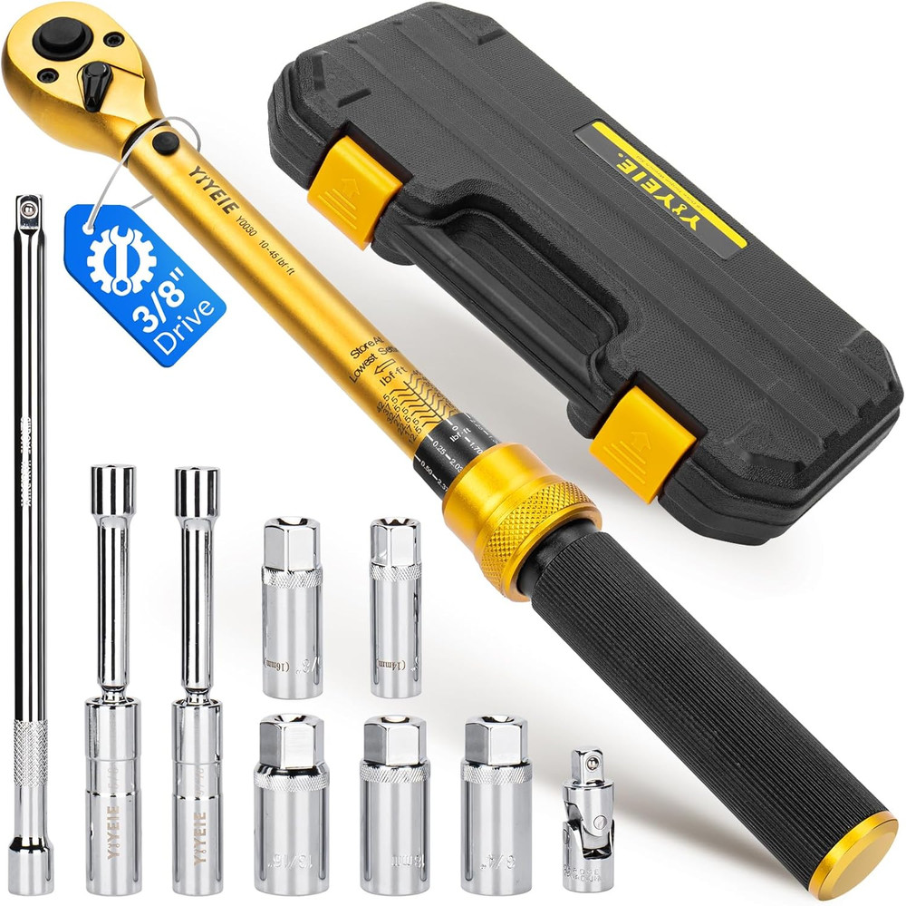 10PCS Magnetic Spark Plug Socket Set with Torque Wrench 3/8 Drive, 10-45 FT.LB (