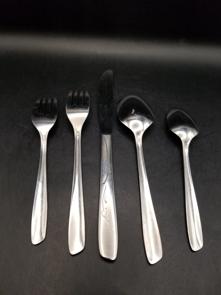 Vtg MCM 5 piece place set Onieda spring leaf silverware/ flatware