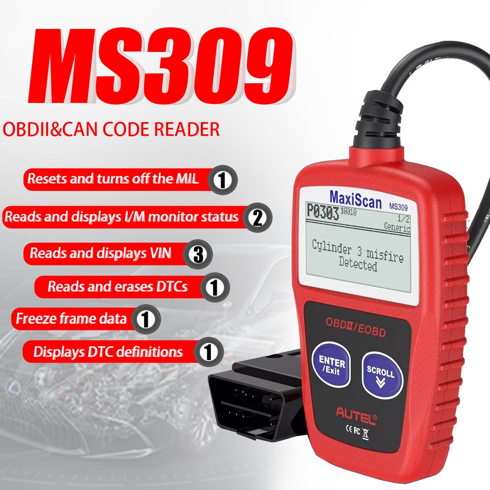 MS309 Universal Car Engine Fault Code Reader, Diagnostic Scan Tool OBD2