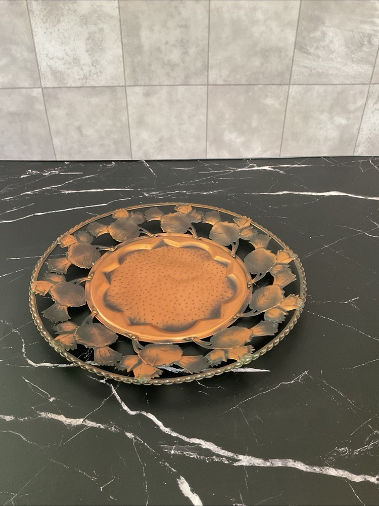 Vintage Copper Platter Bowl With Leaf Design,EUC