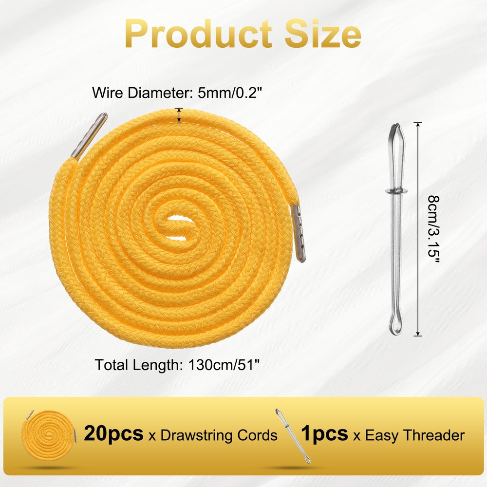 20pcs Drawstring Cords 51" Replacement Drawstring with Threader Dark Yellow