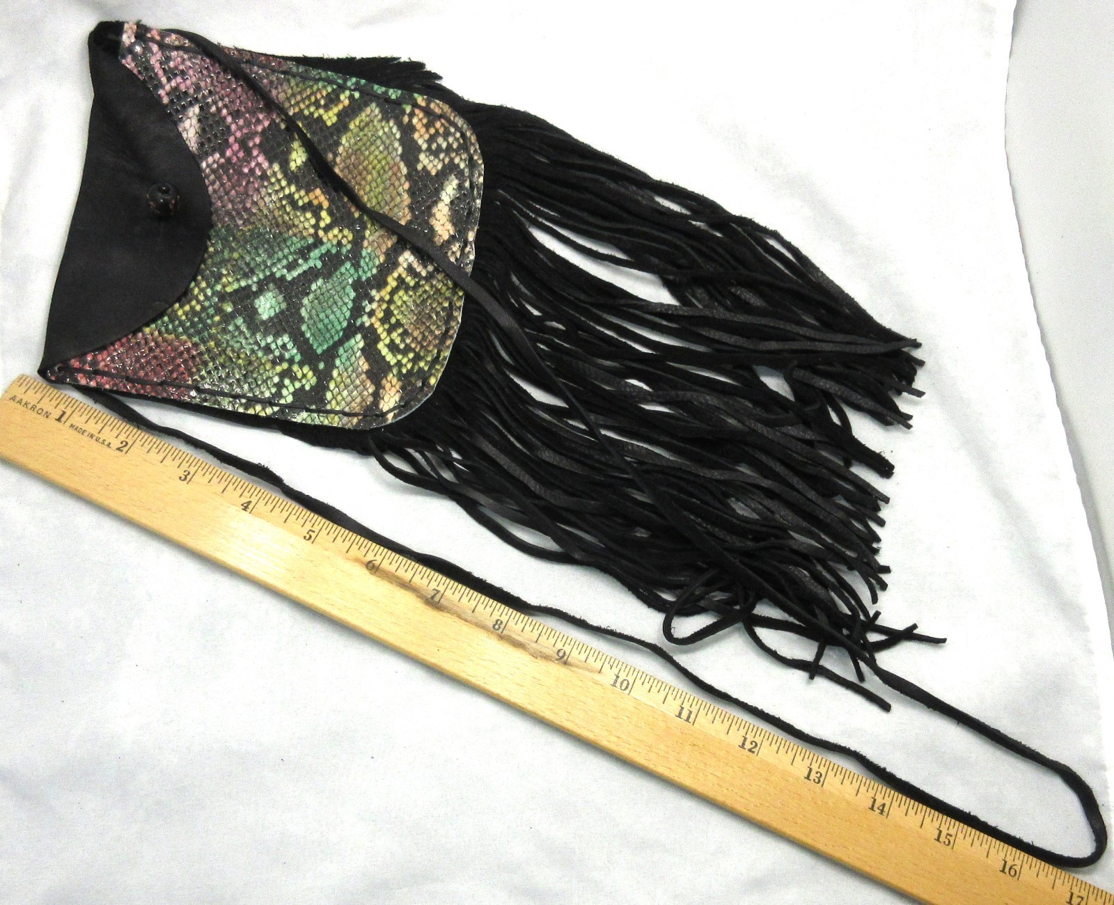 Native American Black Faux Snakeskin Leather Pouch, Cherokee Made, COA #P79