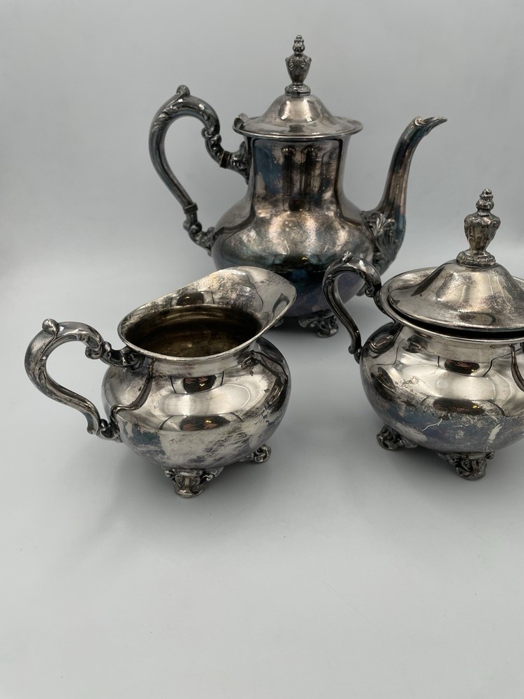 3pc Old English By Poole #5000 Silverplated Pitcher/Tea Service Creamer MCM
