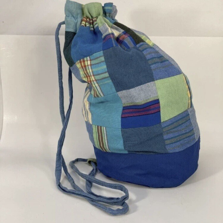 One-Way Kikoy Patchwork Drawstring Backpack Cinch Sack Waterproof Handmade