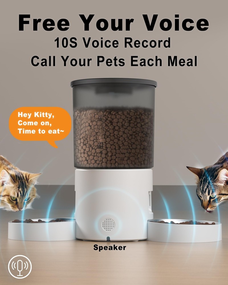 Automatic Cat Feeder 2 Cats 4.2L Dispenser Double Bowls Programmable Portion Voi
