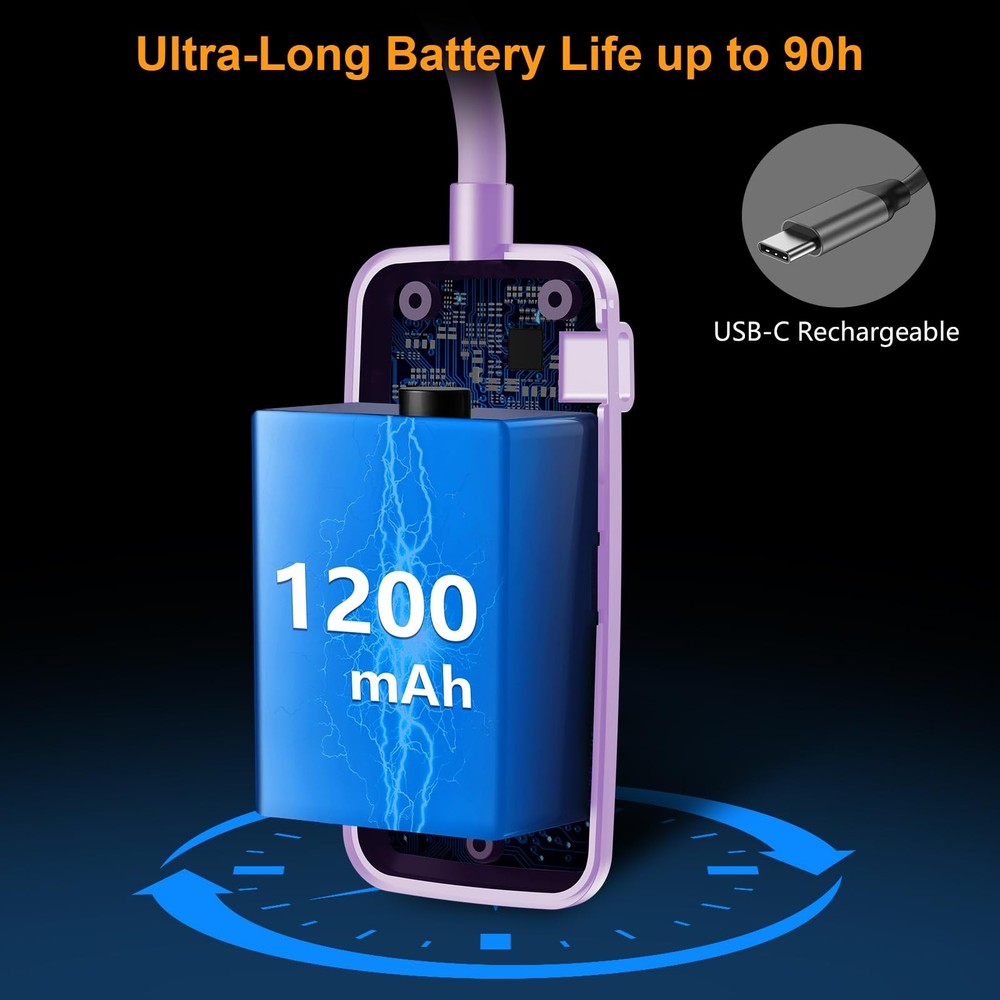 19 LED Rechargeable Book Light Memory Function 3 Color Stepless Dimming Purple C