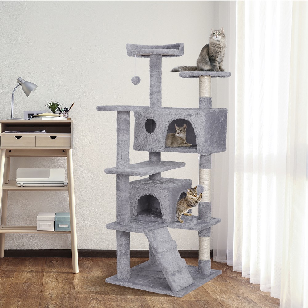 55" Multi-level Cat Tree Tower Cats w/Sisal Posts, Plush Perch Cat Condo Tower