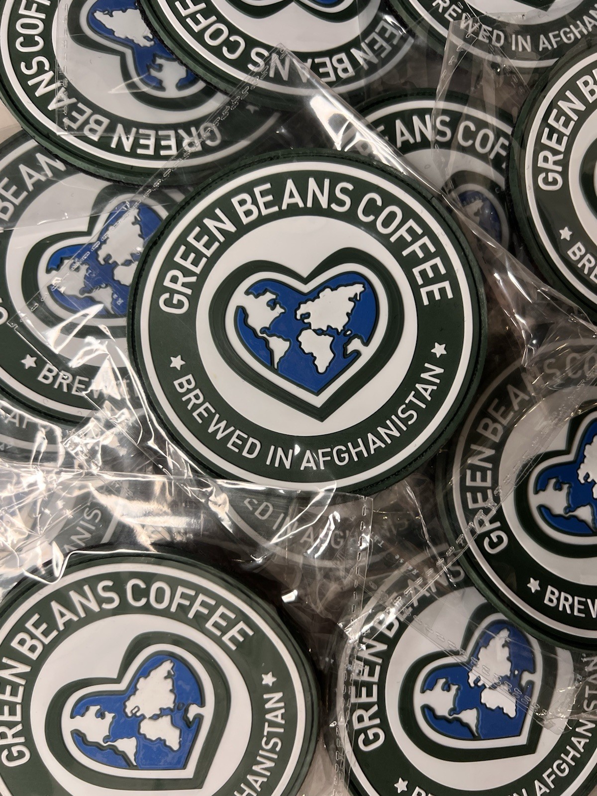 Green Beans Coffee Brewed In Afghanistan PVC Patch Veteran Military Morale Patch