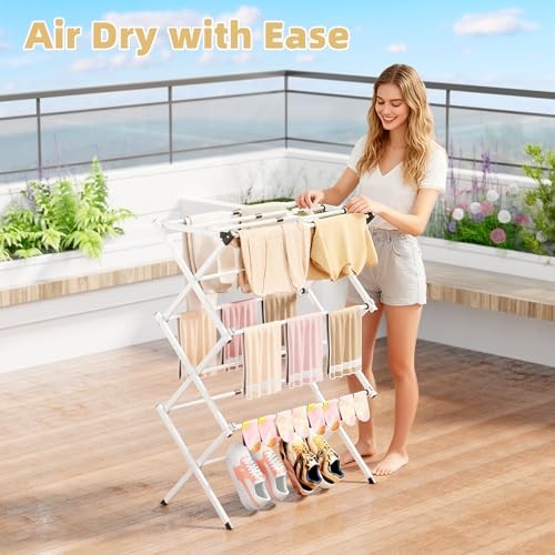 Clothes Drying Rack Foldable,Space-Saving Expandable & Portable Drying White
