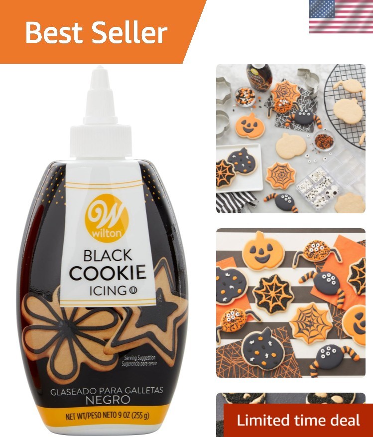 Control Your Designs with Fast-Drying Black Cookie Icing, 7.5 oz Squeeze Bottle