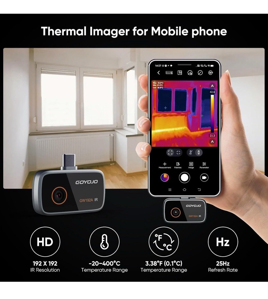 Thermal Imaging Camera for Android, 192x192 IR Resolution, USB-C Thermal Image