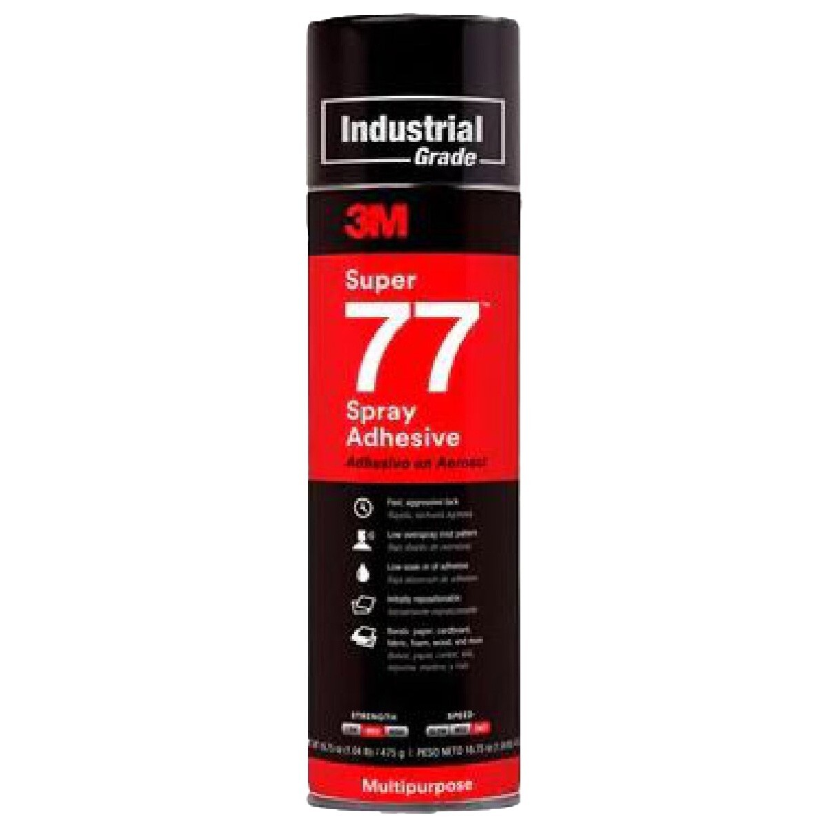 3M 21210, Multipurpose Super 77 Spray Adhesive, Clear, 16.75 oz, 1ea