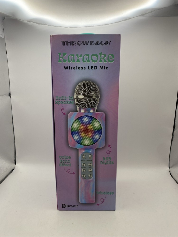 Throwback Karaoke Wireless LED Mic Bluetooth Colorful LED Lights NEW