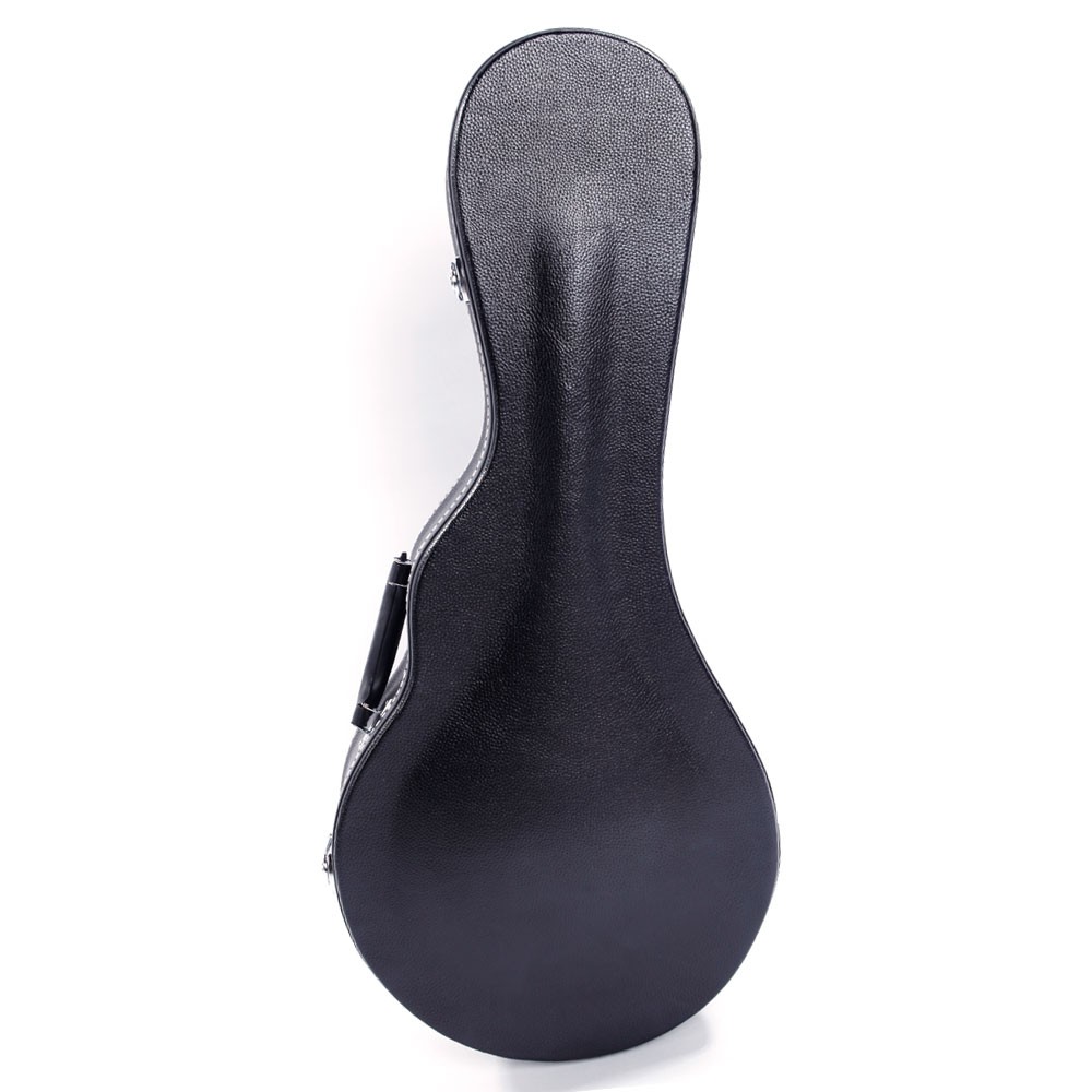 F-Style Microgroove Pattern Leather Wood Mandolin Case Black
