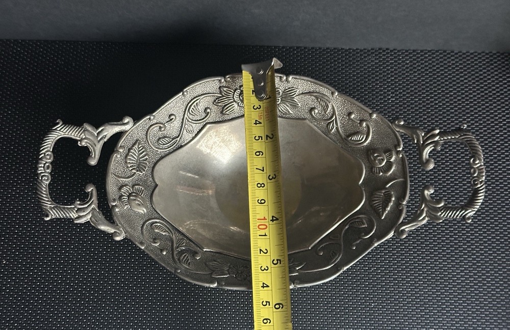 Vintage Studio Silversmiths Silver Plate Floral Footed Oblong Tray W/ Handle