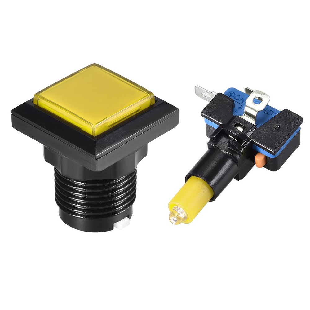 Game Push Button 34x34 Square 12V LED Illuminated Push Button Switch Yellow 2pcs