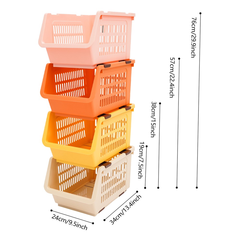 4 PCS Stacking Storage Baskets, Stackable Organizer Baskets, Storage Bins
