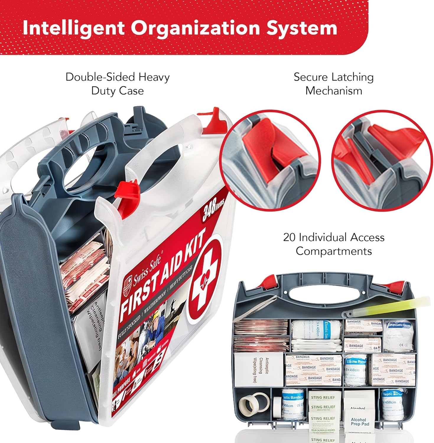 348 Piece First Aid Kit Hard Case Emergency Car Home Travel Camping