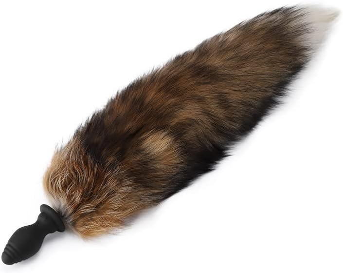 Medium Silicone Anal Plug with Fox Tail Design and Multiple Vibration Settings