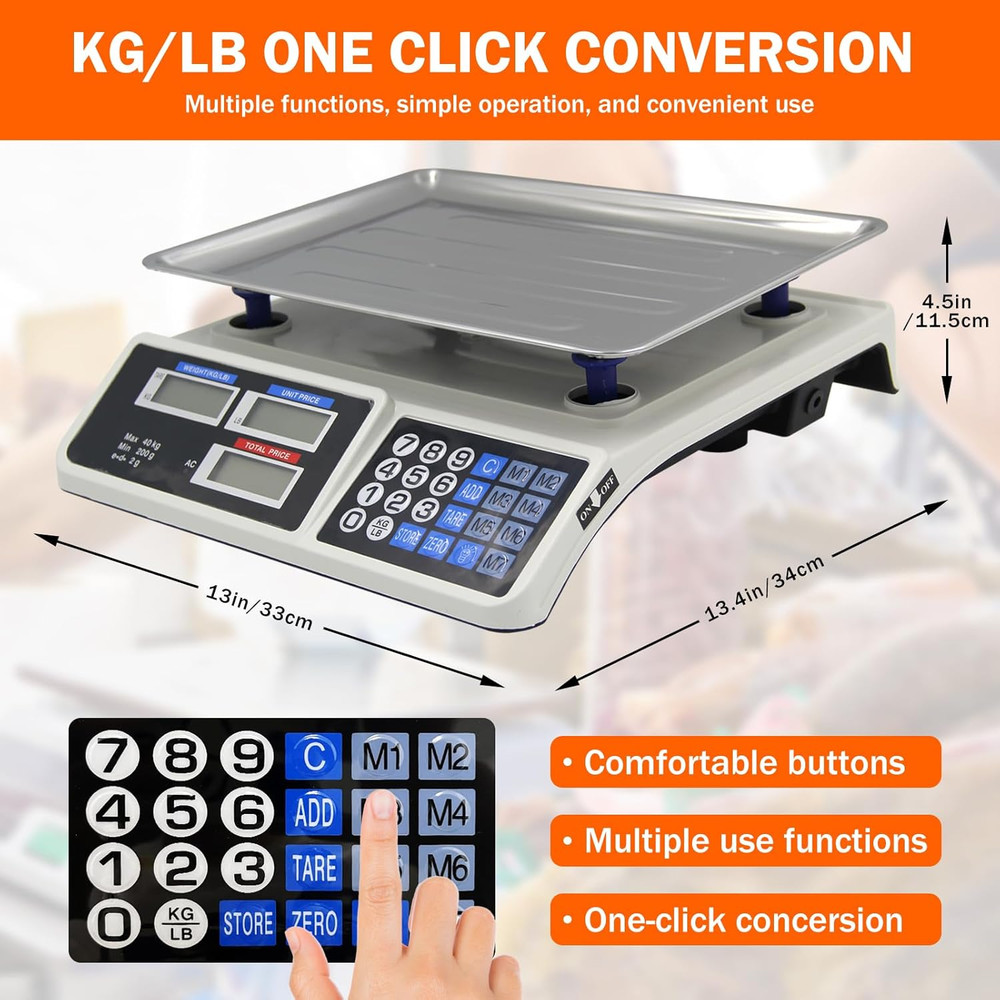 88Lb/40Kg Price Computing Scale, Digital Price Computing Scale with Stainless St