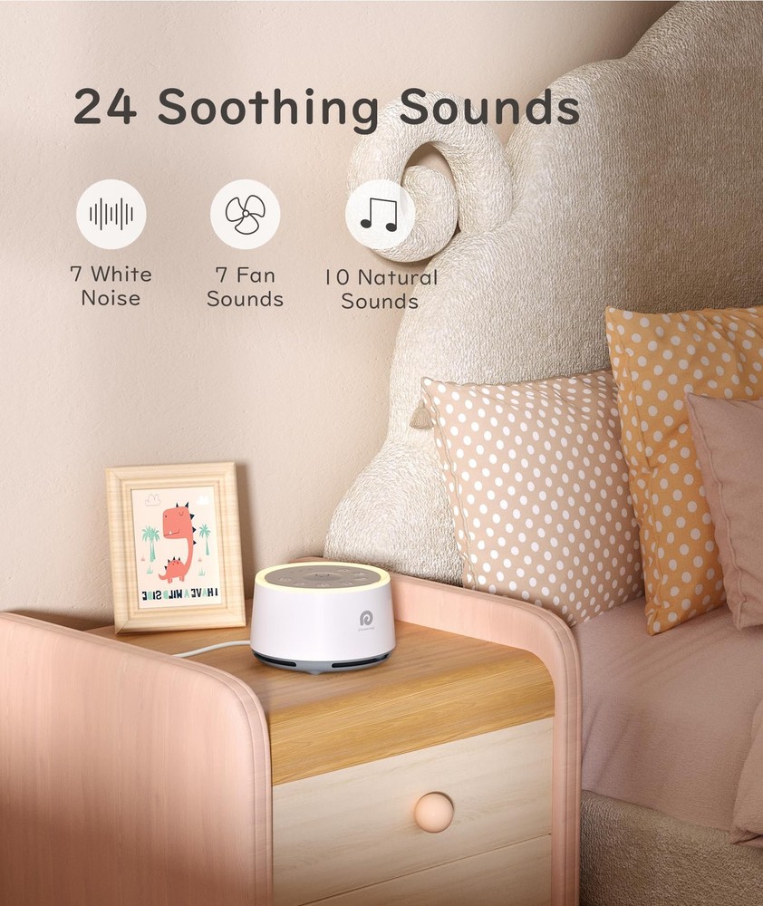 White Noise Machine with Night Light, 24 Sounds, Timer Memory Feature