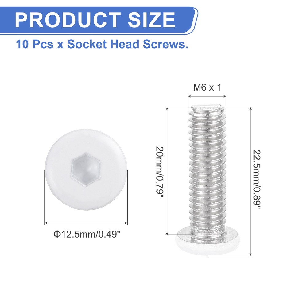 10 Pcs M6-1 x 20mm Button Head Hex Socket Head Screws, White