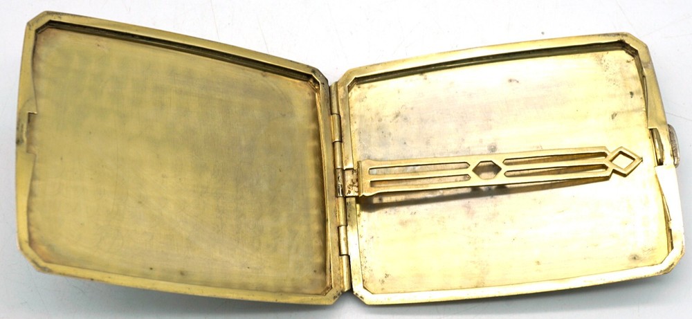 Antique Sterling Silver & Glit Engine Turned Design Cigarette Case