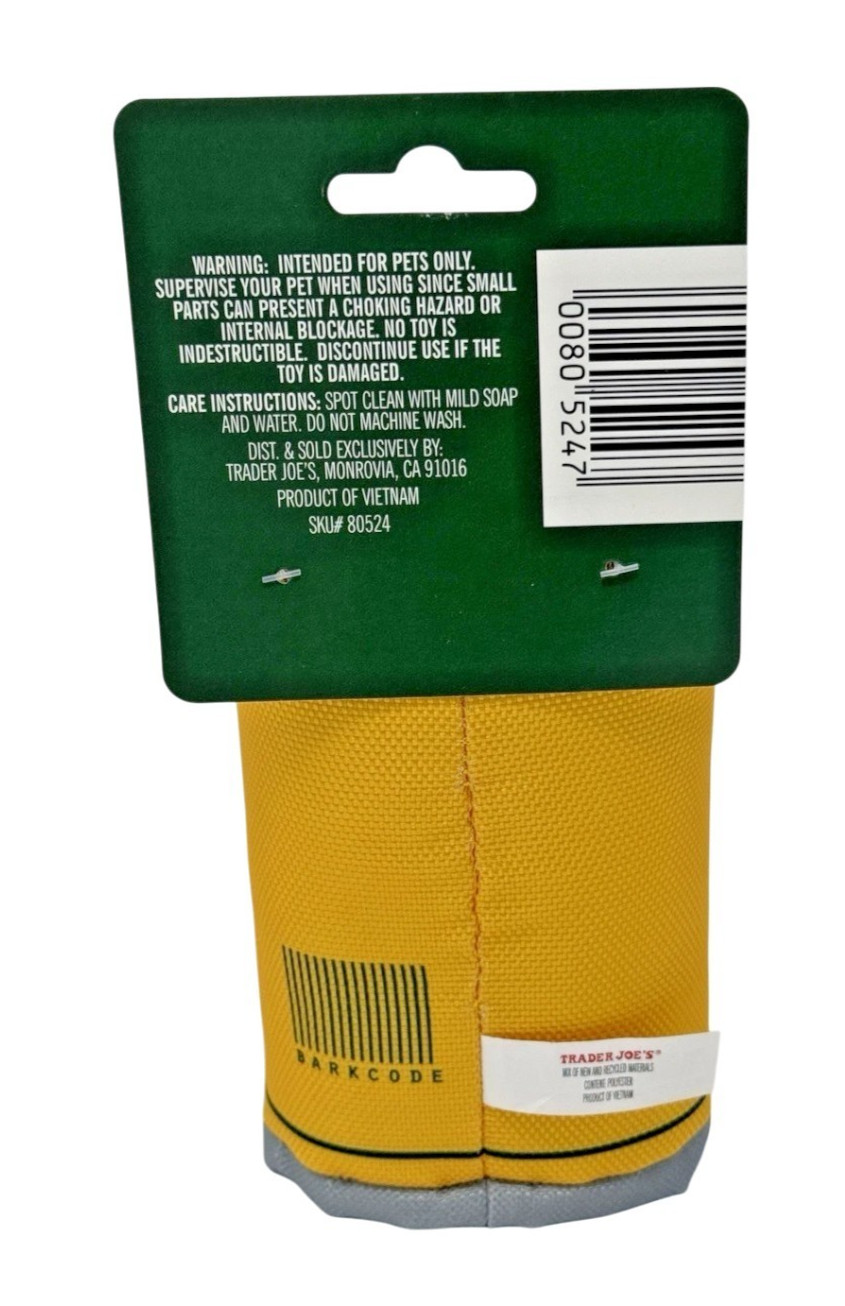 Trader Joe's Can of Corn DOG TOY with Squeaker Soft Pet Plush * NEW *