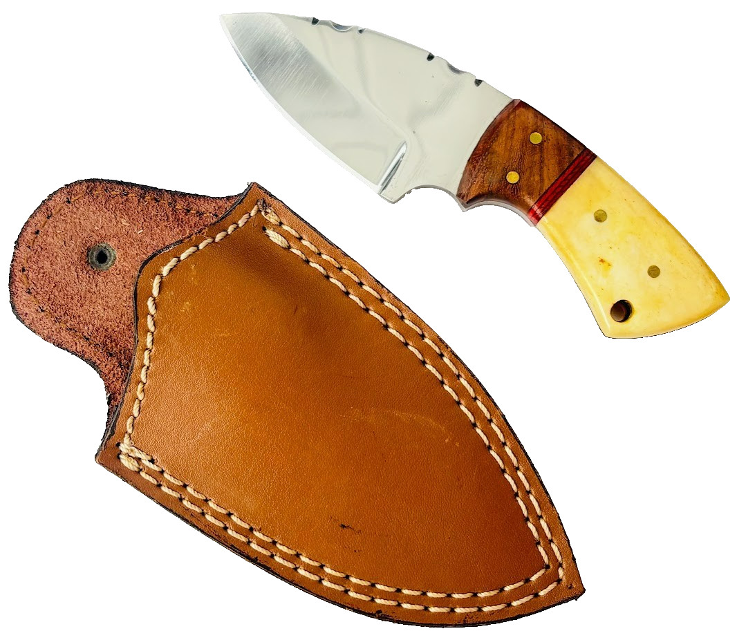 Small Skinning Knife Mirror Finished Blade 6" Fixed Blade Knife & Leather Sheath
