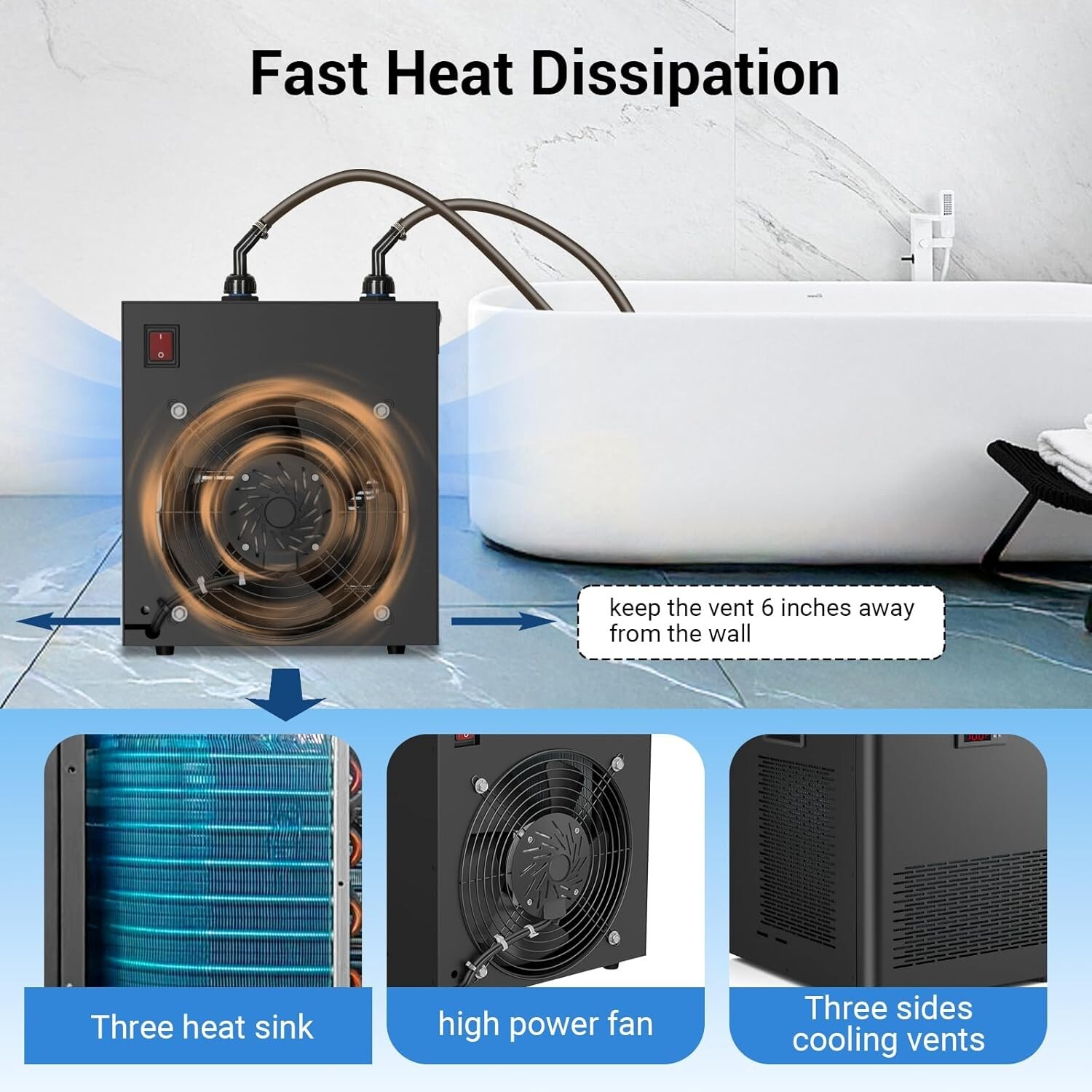 Ice Bath Water Chiller 1/2HP 132gal for Ice Bath Tubs Universal Chiller for Ice