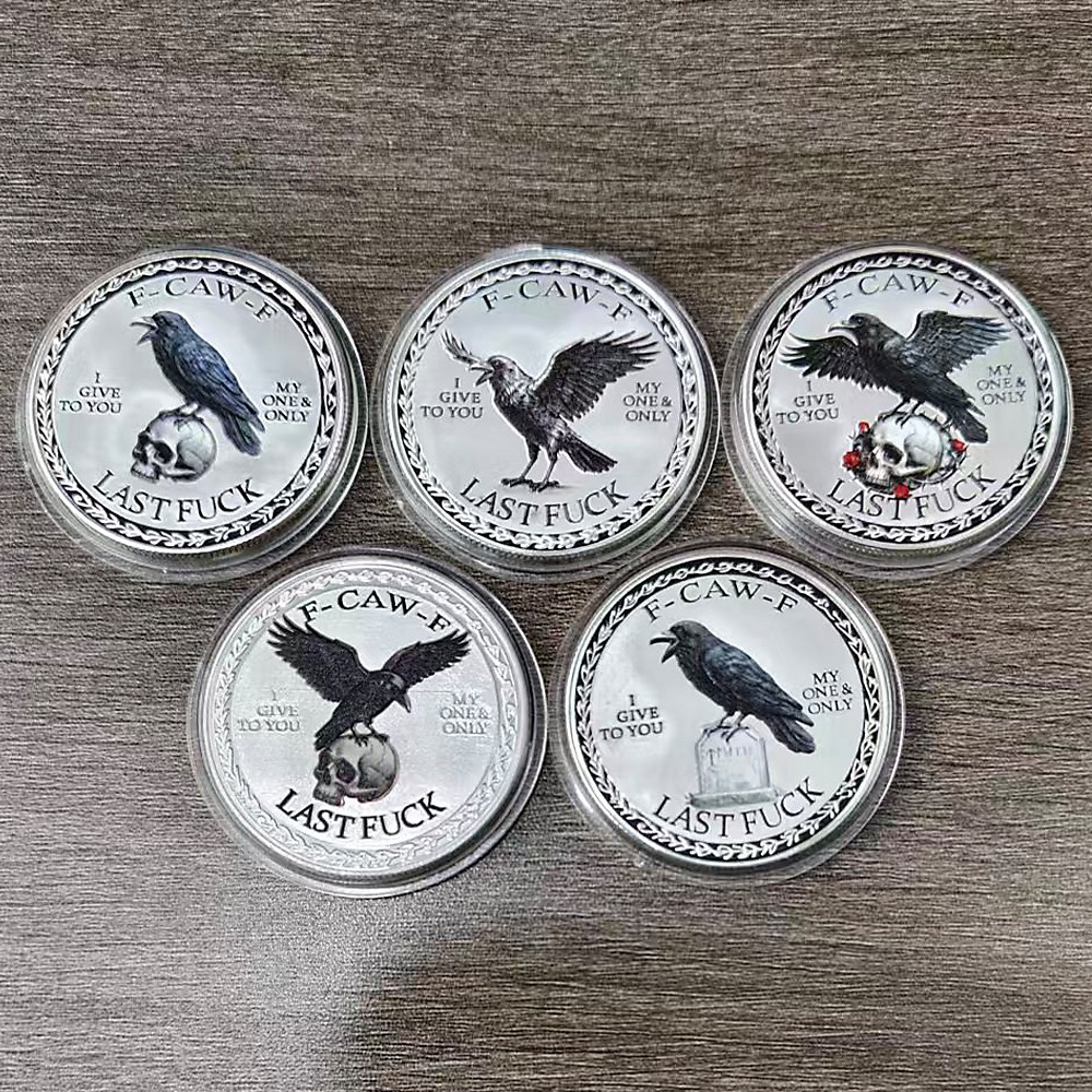 5pcs Raven Skull Novelty Coins Set | “Zero Zilch Nada None” Funny Medals Gifts