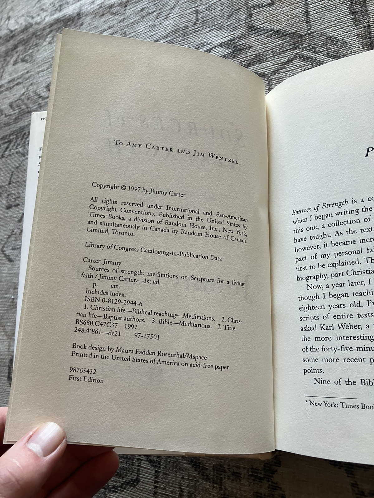 PRESIDENT JIMMY CARTER SIGNED BOOK - SOURCES OF STRENGTH Scripture