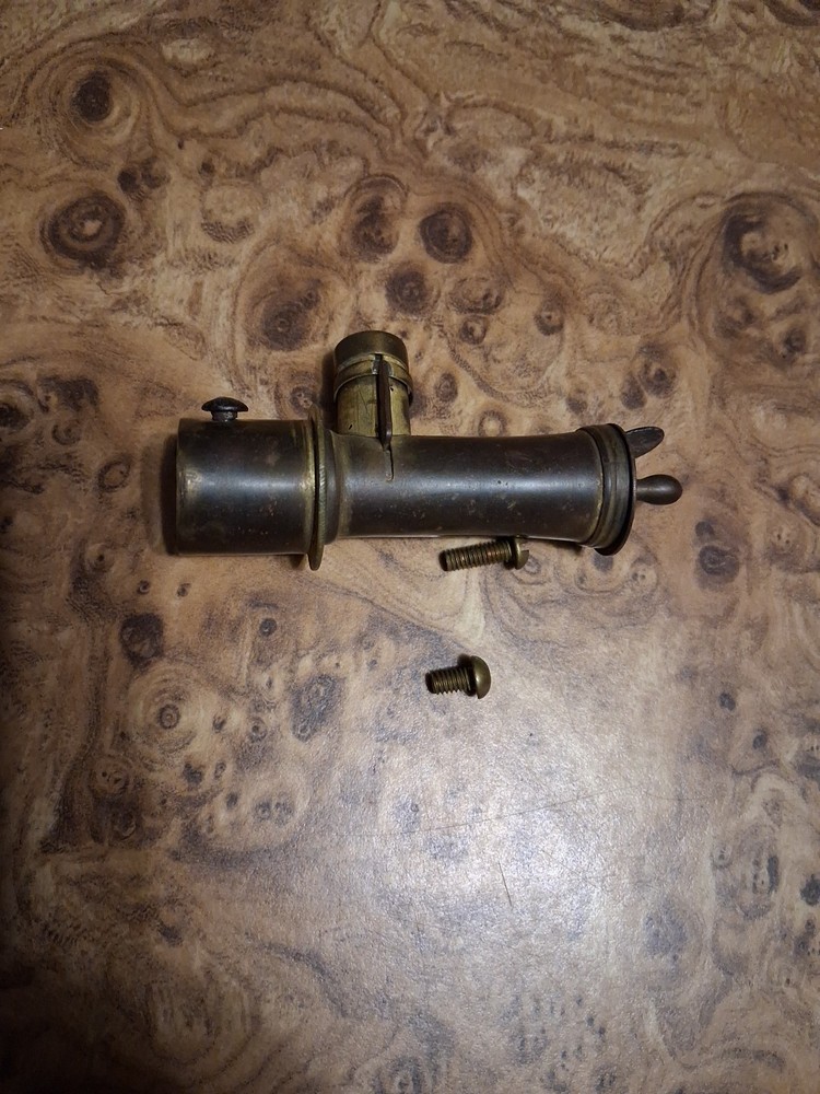 RARE SOLID BRASS BLACK POWDER FLASK SPOUT MUZZLELOADING ANTIQUE? EXTRA SCREWS