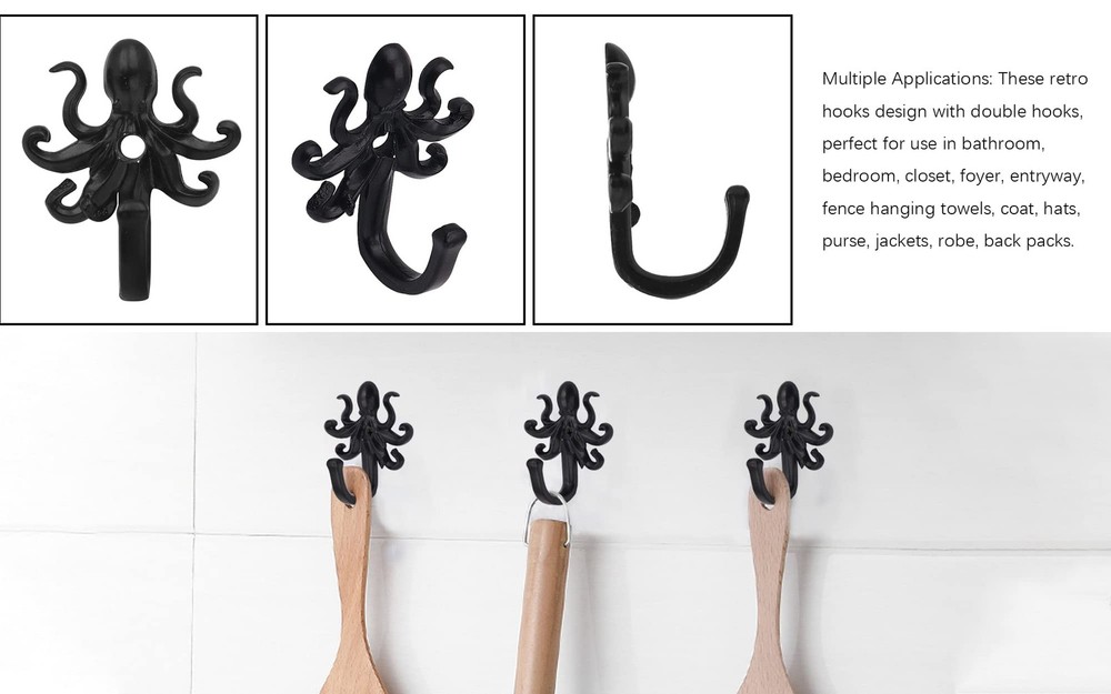 5 Pack Coat Hooks Wall Storage Hooks – Decorative Wall Mounted Hooks Rustic M...