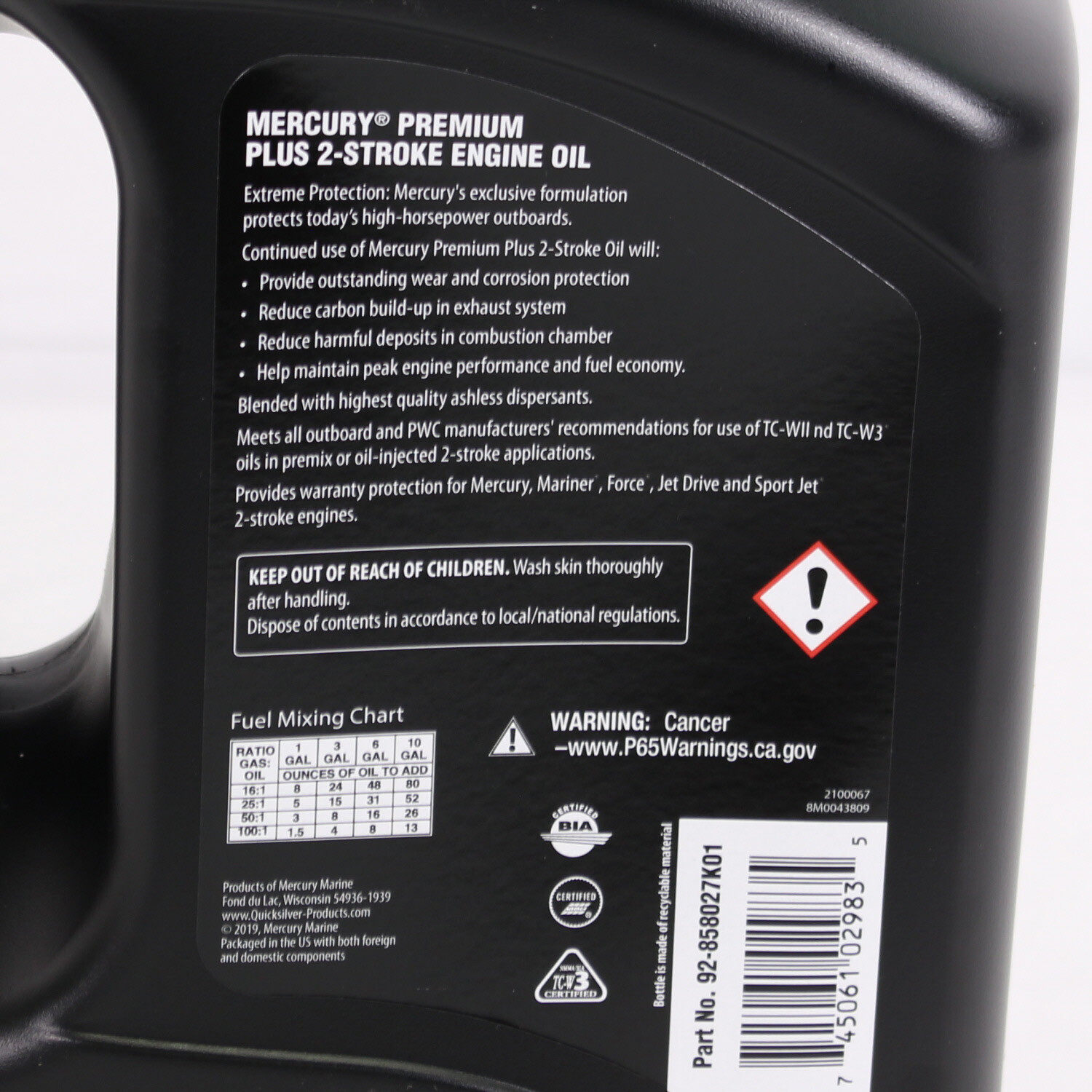 Mercury New OEM 2 Cycle Premium Plus Outboard Engine Oil Gallon 92-858027K01