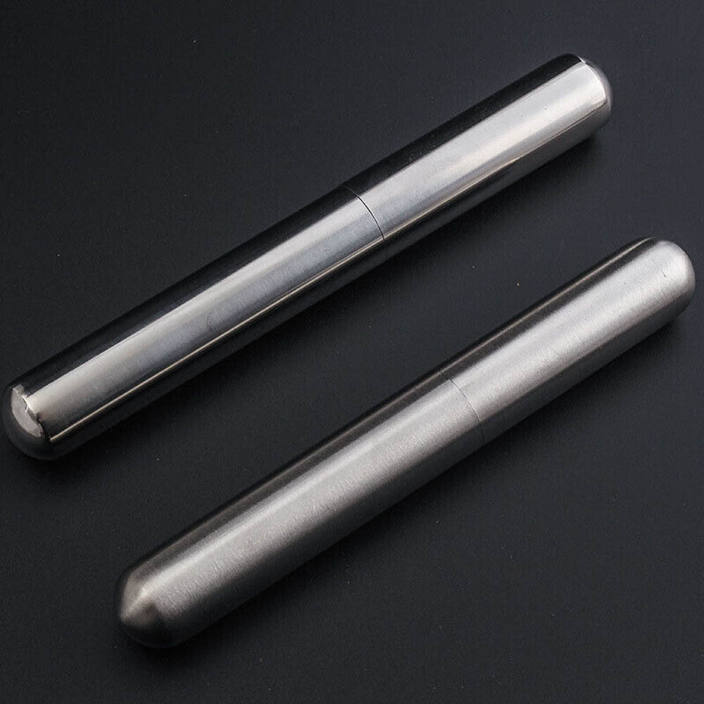 2Pcs Portable Cigar Tube Box Stainless Steel Single Cigarette Storage Case USA