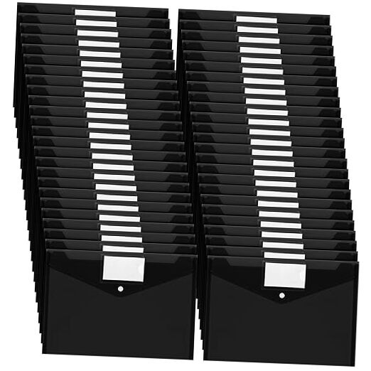 50 Pcs Plastic Envelopes Poly Envelopes File Folders with Snap Button Black