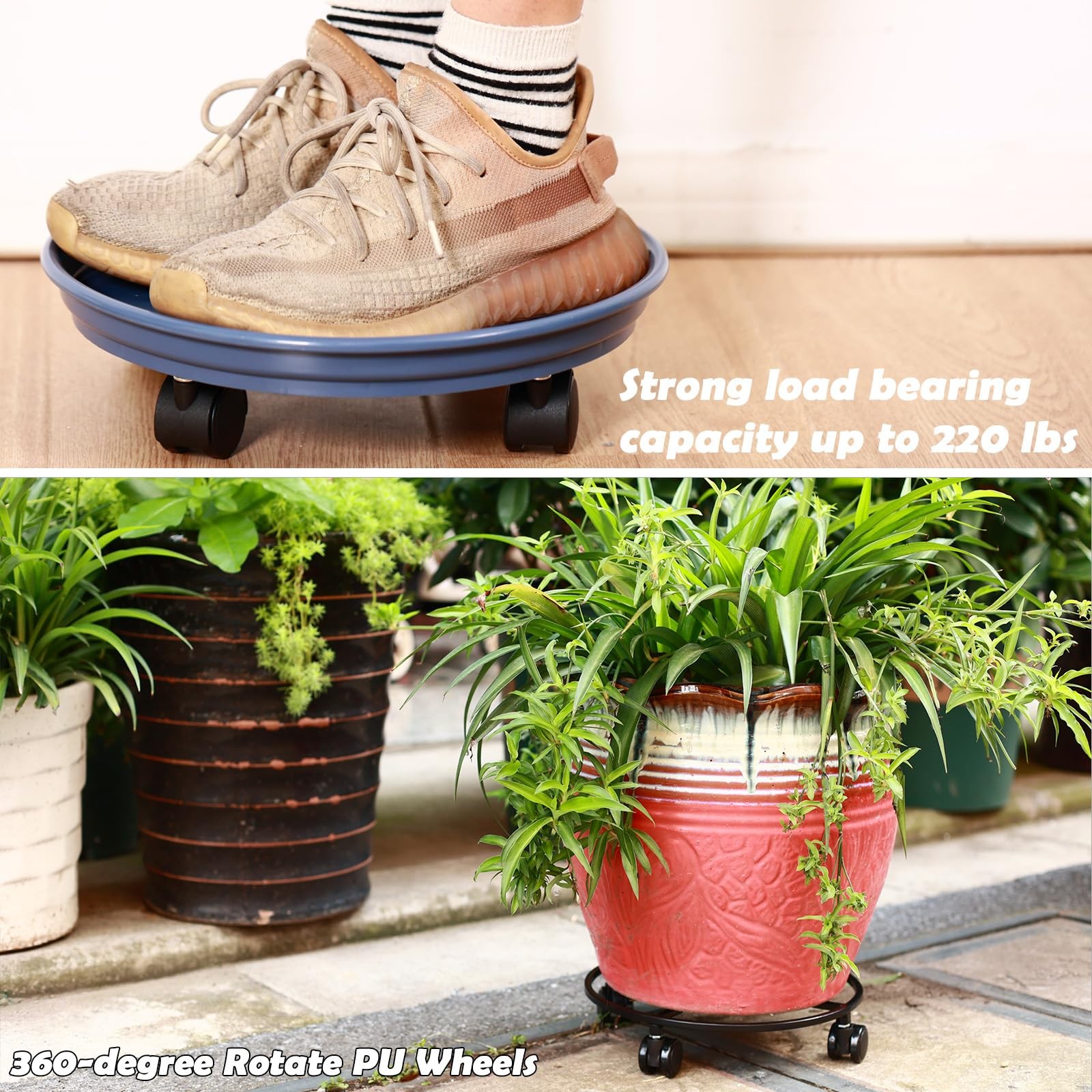 6 Packs Plant Caddy with Wheels 11.8" Plastic Rolling Plant Dolly Coasters He...