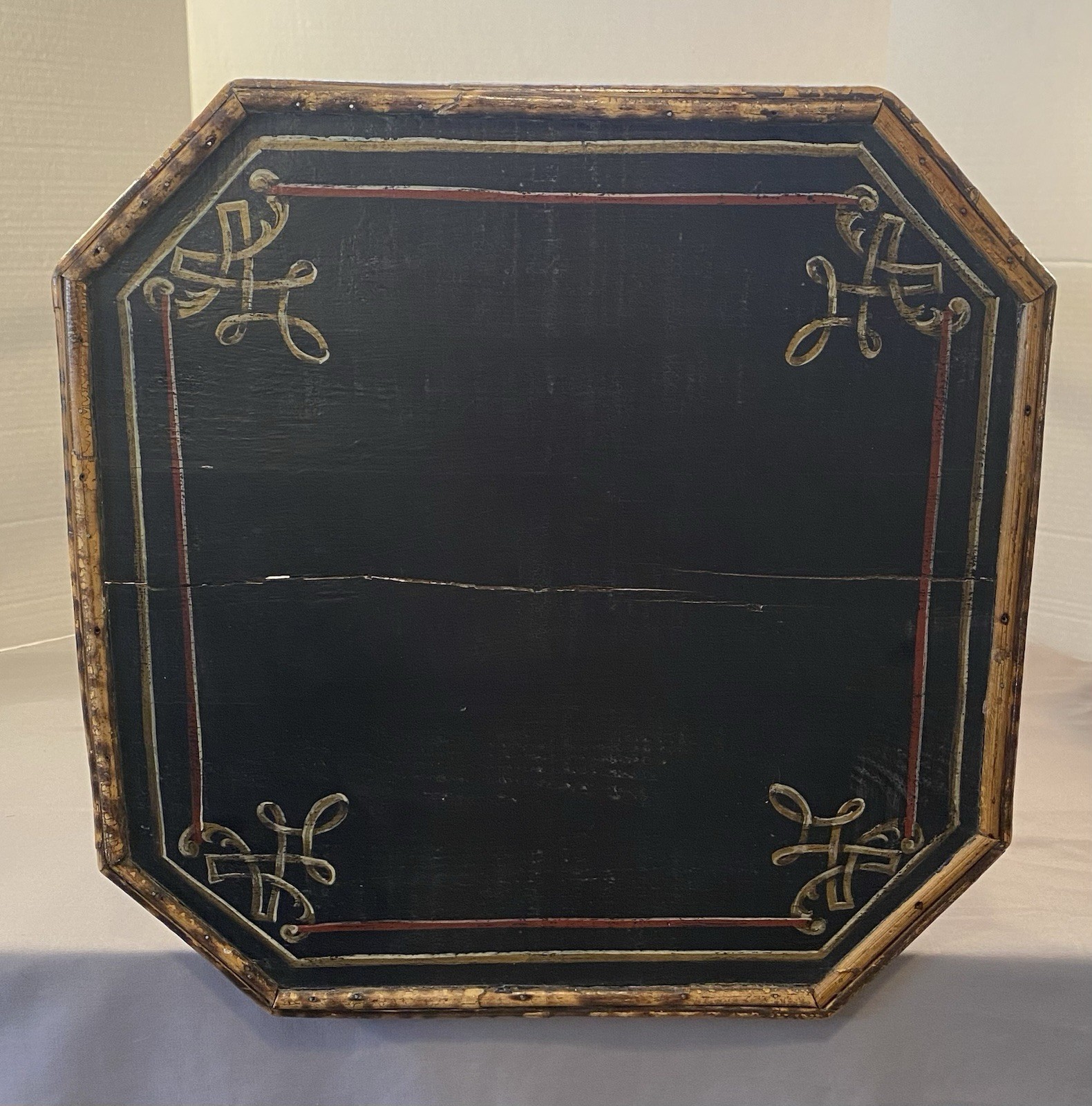 Antique 2 Tier Tiger Bamboo Side Table Victorian Aesthetic Painted Top **READ**