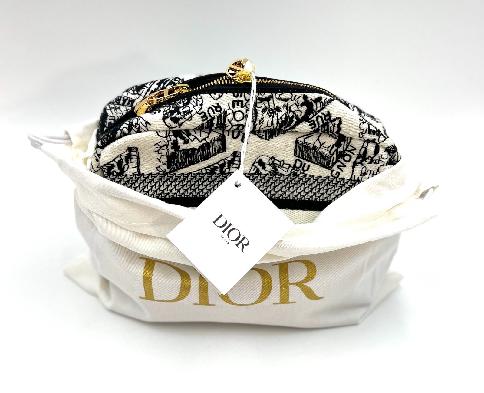 New! Christian Dior Plan De Paris Canvas Embroidered Cosmetic Bag