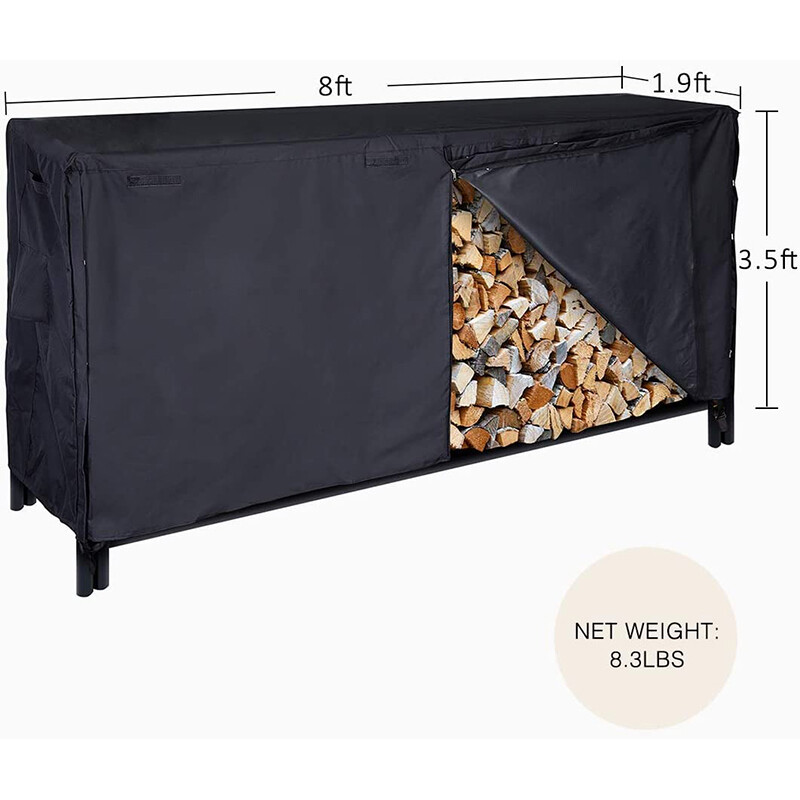 4/5/6/8ft Waterproof Firewood Log Rack Cover 600DOxford w/ Zipper Hook Loop Tape