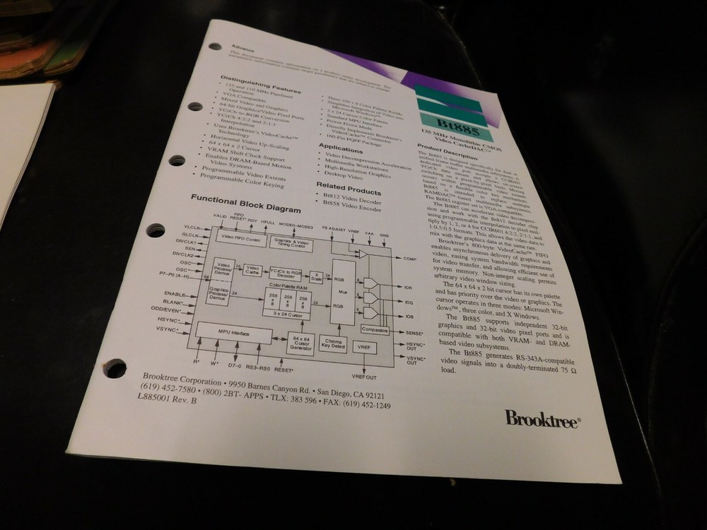 Electronics Specification Guide Brooktree BT885 135 MHz CMOS