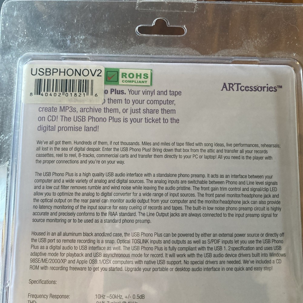 (C) ARTcessories USB Phono Vinyl Records Transfer Computer Interface