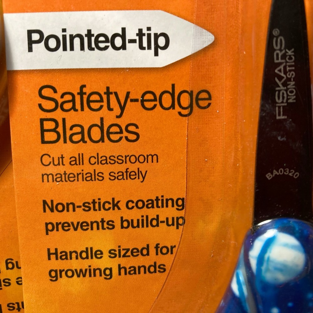 Fiskars Scissors 3 Pairs Pointed Tip Blue Space Planets Non Stick Coating 5"