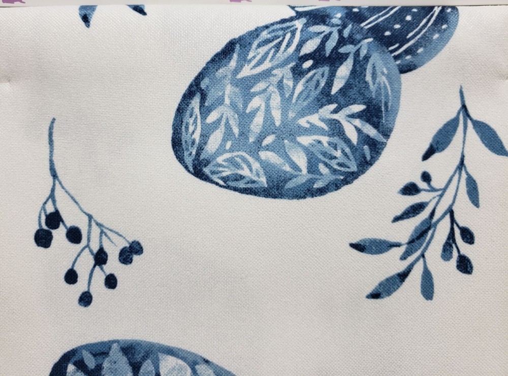 1 Fabric Printed Kitchen Table Runner (13"x72") BLUE EASTER EGGS & LEAVES