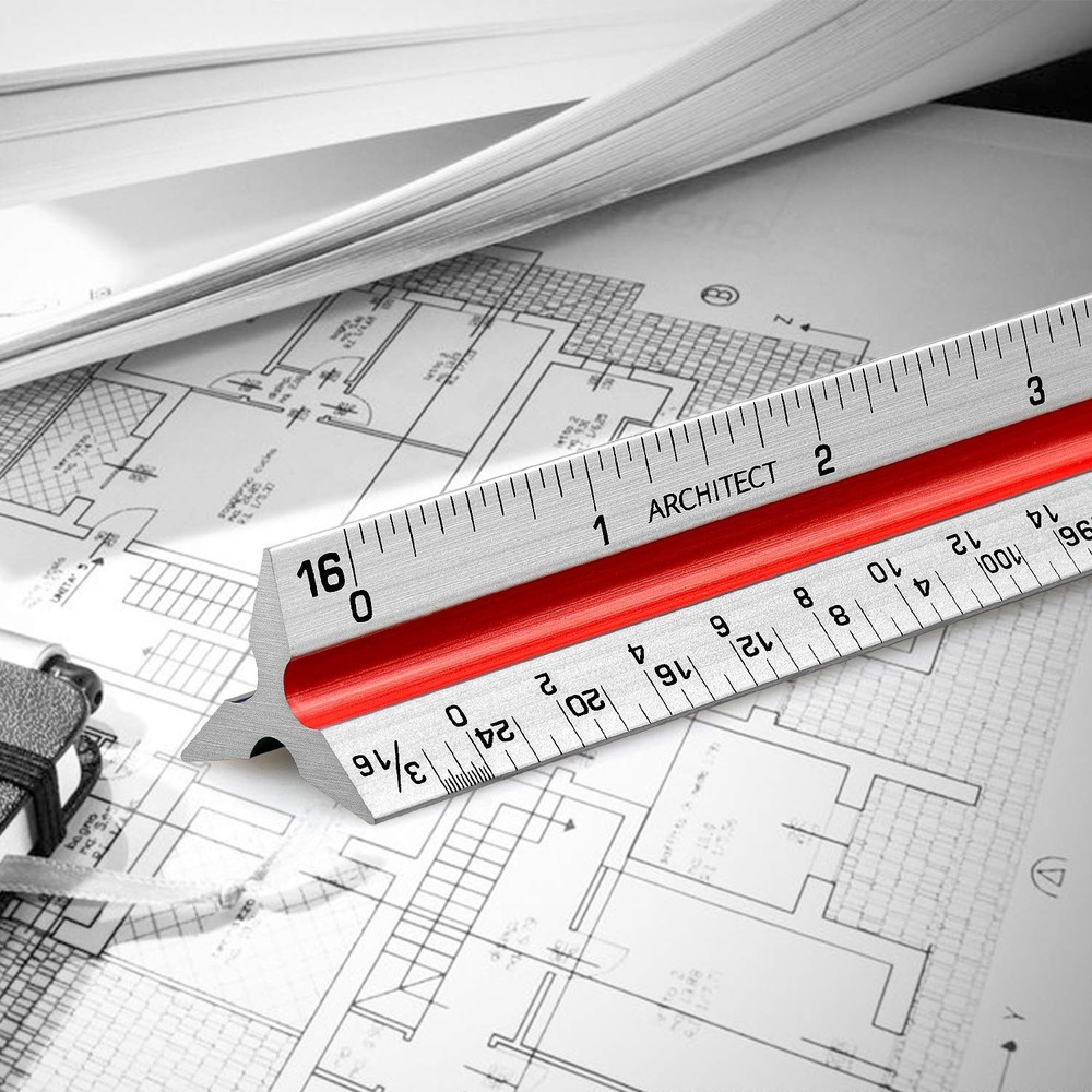 12" Architectural Scale Ruler Aluminum Architect Scale Triangular Scale Rulers