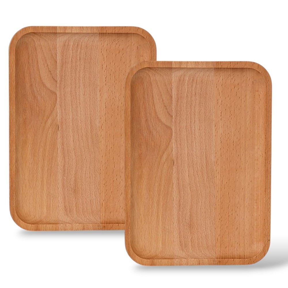 2 Pack Solid Wood Serving Platters Trays Natural Edge Rectangular 10x7 Inch