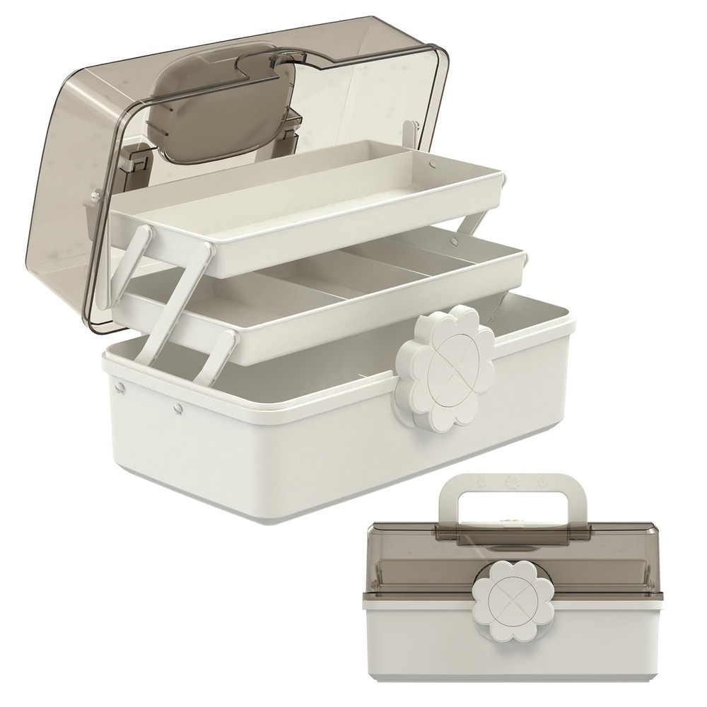 3-Layer Plastic Dividing Storage Box，Multifunctional Plastic Tool Box with Ha...