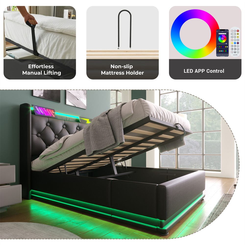 Twin/Full/Queen/King Size Upholstered Platform Bed w/ Hydraulic Storage System